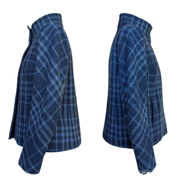 Talbots Blue Gray Plaid Blazer Coat Jacket Wool Pockets Mock Neck Snaps Size 6 - Picture 5 of 9